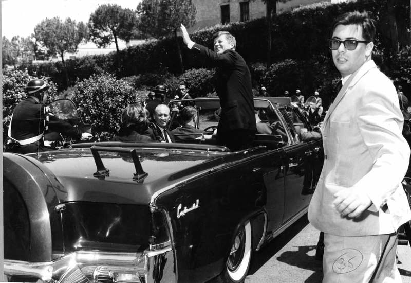 July 2, 1963 - JFK and  Mrs. Smith leave the NAC Courtyard, waving to students - Credit, Felici.jpg