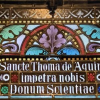 Stained Glass Window of St. Thomas Aquinas, Detail of Text.